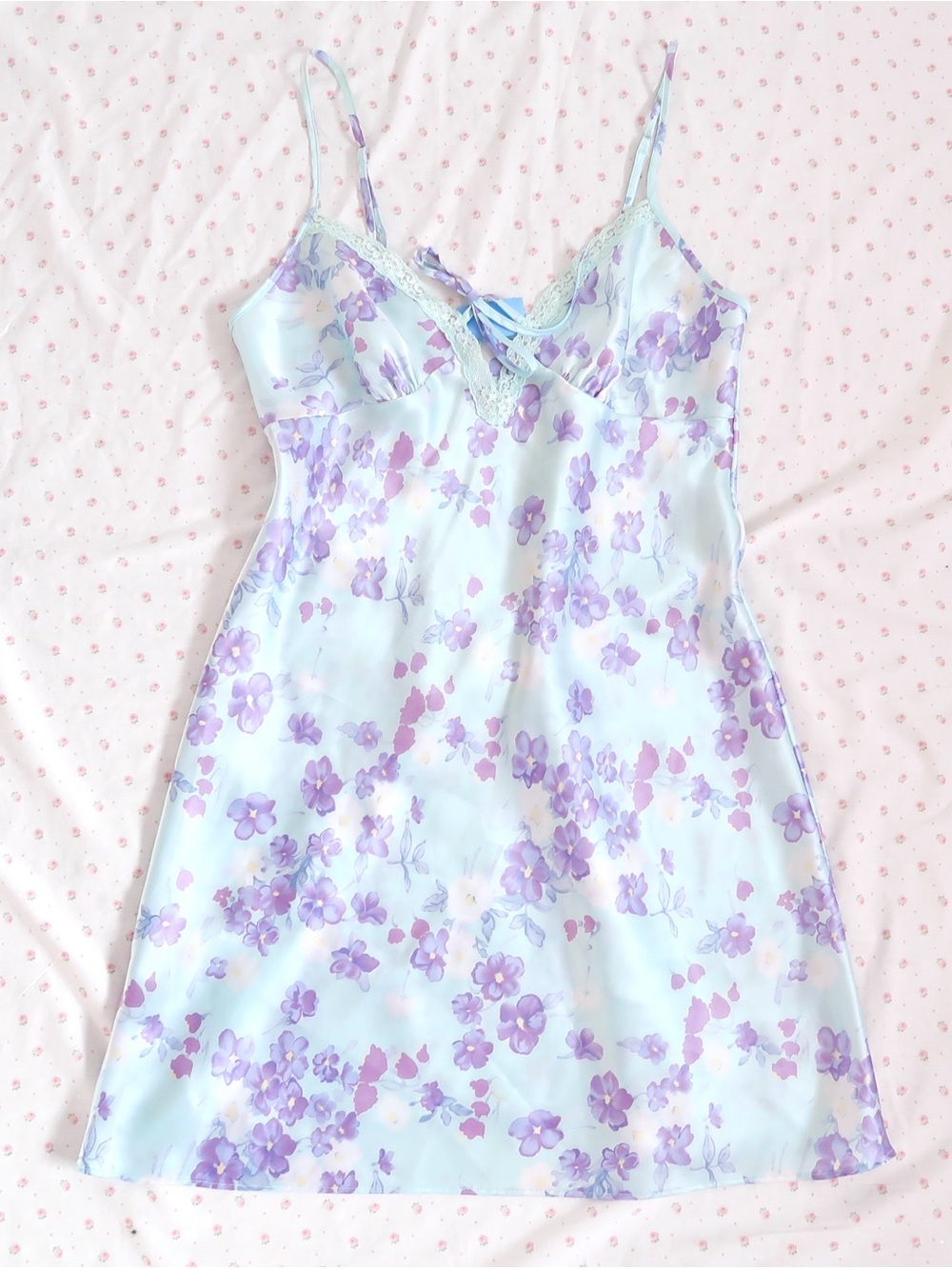Y2k Blue Slip with Lavender Floral Print